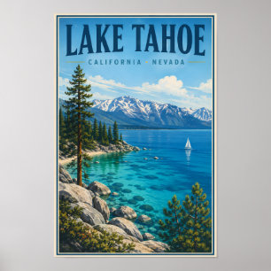 Poster Ilustração de Lake Tahoe Califórnia Nevada Viagem