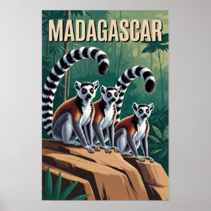 Poster Ilustração de lêmures de Madagascar Arte de Viagem