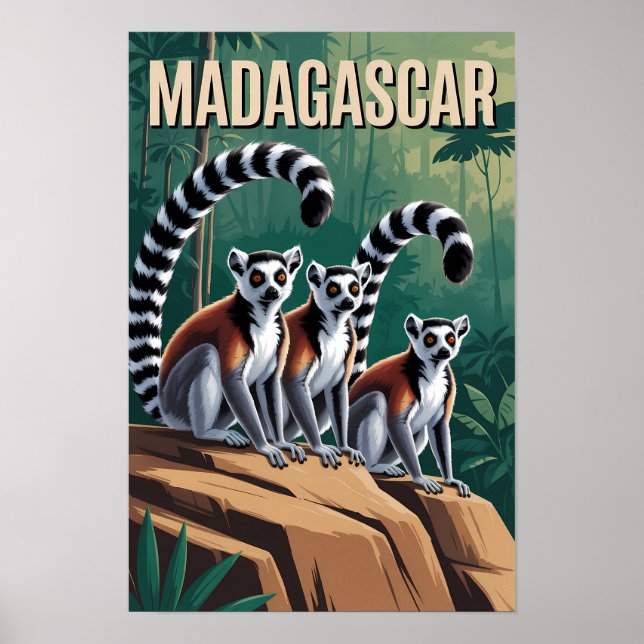 Poster Ilustração de lêmures de Madagascar Arte de Viagem (Frente)