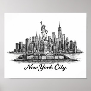 Poster Ilustração de Linha do Horizonte de Nova York