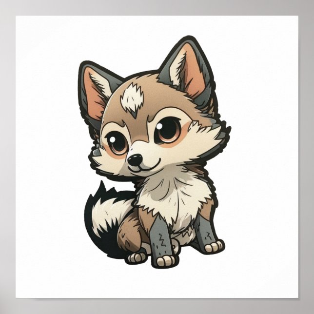 Poster Ilustração de lobo de desenho animado (Frente)