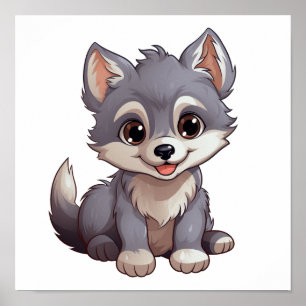 Poster Ilustração de lobo de desenho animado