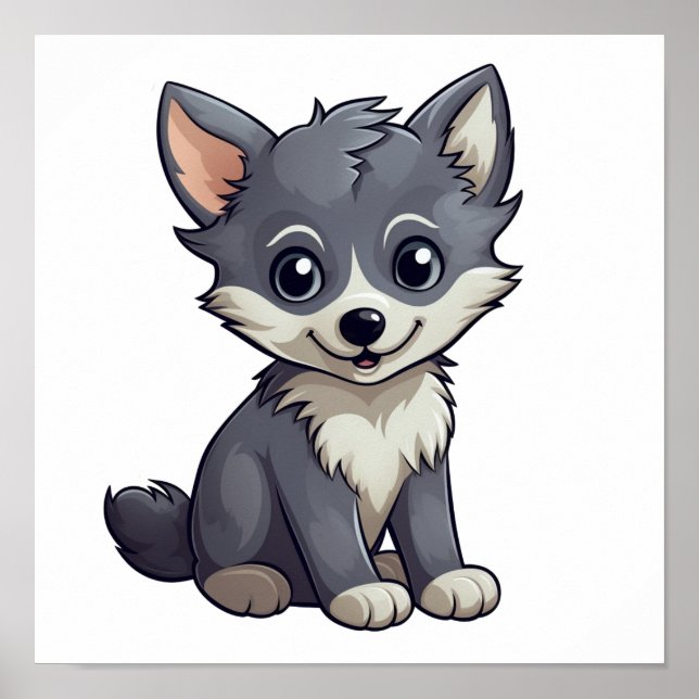Poster Ilustração de lobo de desenho animado (Frente)
