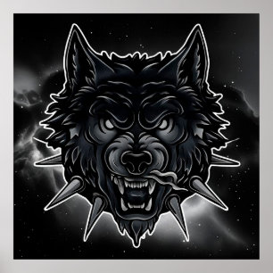 Poster Ilustração de Lobo Feroz com Colar de Espinhos