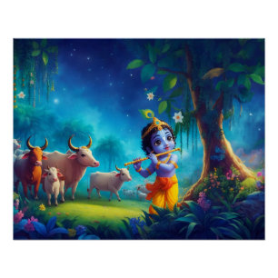 Póster Ilustração de Lord Krishna Vrindavan