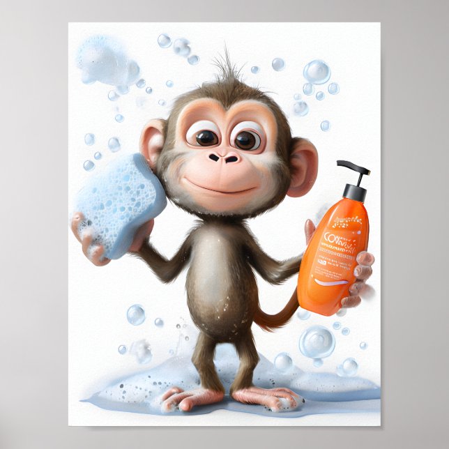 Poster Ilustração De Macaco, Arte De Banheiro Engraçada,  (Frente)