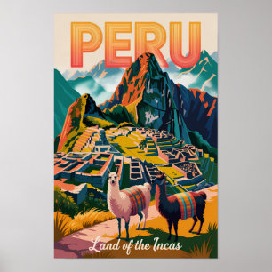 Poster Ilustração de Machu Picchu no Peru Arte de Viagem