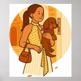 Poster Ilustração de Mãe de Cachorro Estética Segurando F