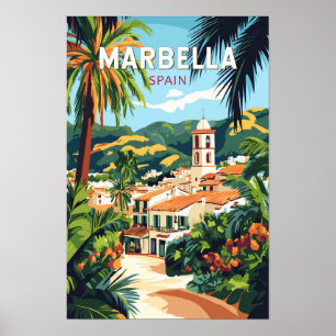 Poster Ilustração de Marbella Espanha Arte de Viagem Vint