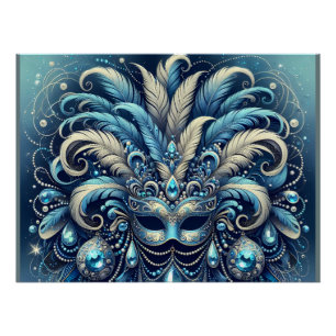 Póster Ilustração de Máscara de Mascarada Pena Azul