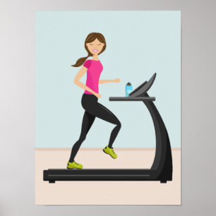 Poster Ilustração de menina fofa correndo na esteira