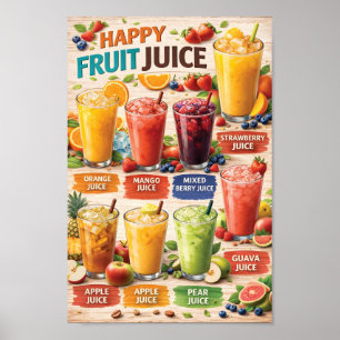 Poster Ilustração de Menu de Suco de Fruta Feliz