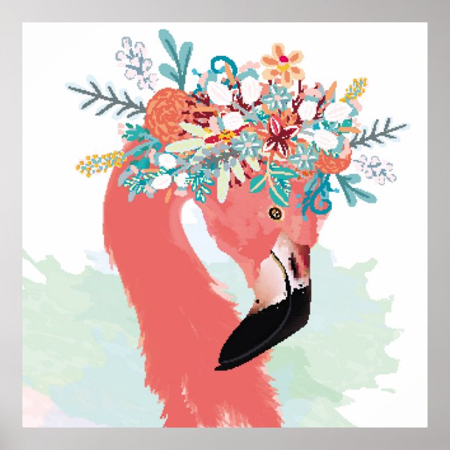 Poster Ilustração de moda com flamingoflami rosa desenhad (Frente)