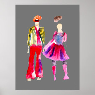 Poster Ilustração de moda figuras artísticas aquarela