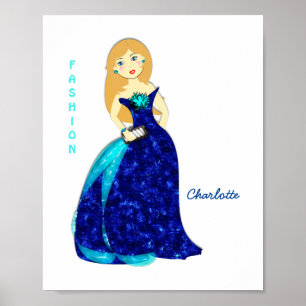 Póster Ilustração de Moda Moda Meninas Personalizada
