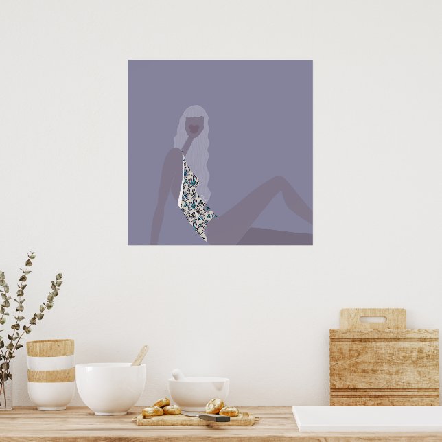 Poster Ilustração de Moda Mulher Chic Purple Arte Moderna (Cozinha)