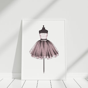 Poster Ilustração de Moda, Vestido em Mannequin