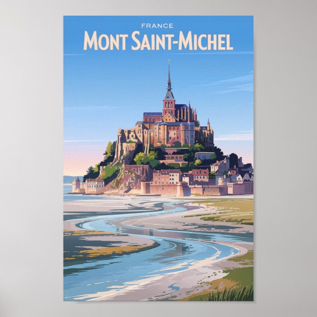 Poster Ilustração de Mont Saint Michel Arte de Viagem Vin (Frente)