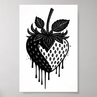 Poster Ilustração de Morango com Gotejamento Derretido