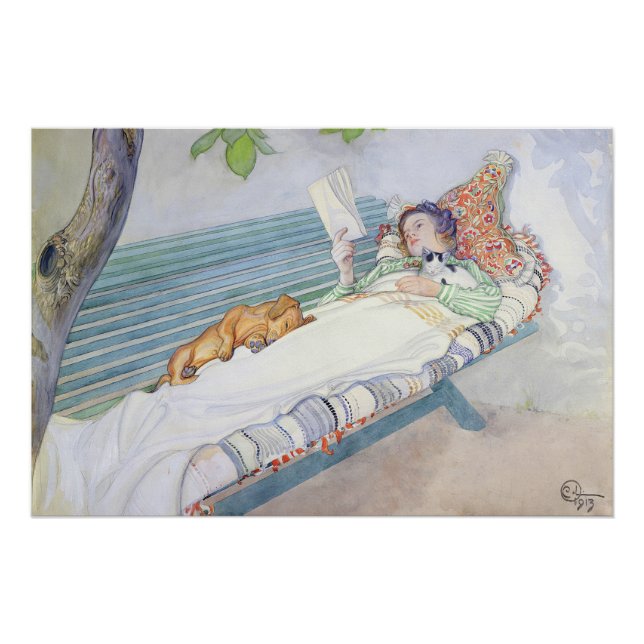 Póster Ilustração de Mulher Antiga Lendo no Jardim  (Frente)
