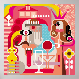 Poster Ilustração de mulher e homem. Arte moderna fina, a