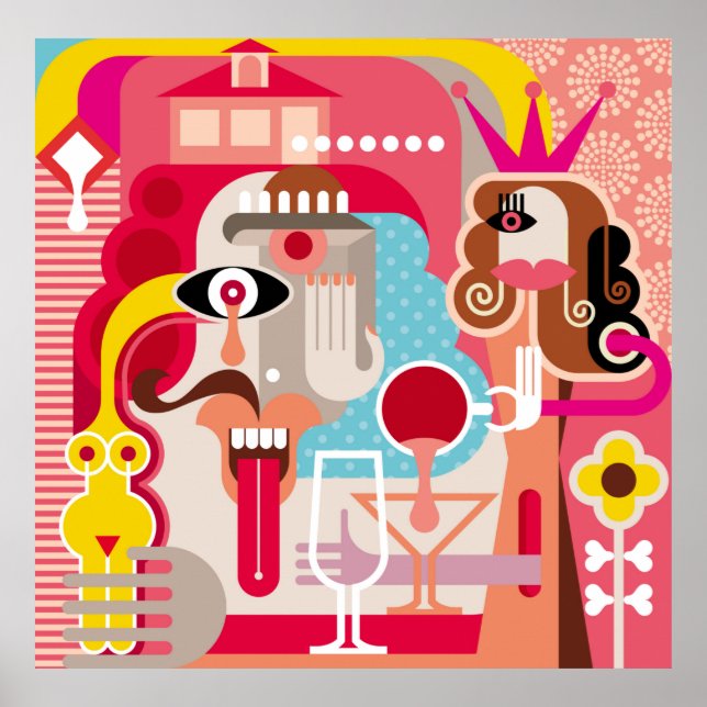 Poster Ilustração de mulher e homem. Arte moderna fina, a (Frente)