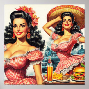 Poster Ilustração de Mulher Hispânica Vintage