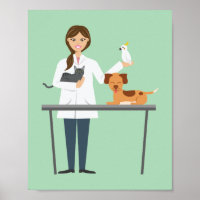 Ilustração de Mulher Veterinária Com Animais