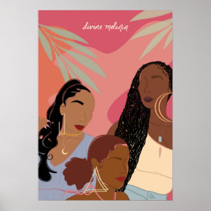 Poster Ilustração de Mulheres Negras Desenhadas À Mão De