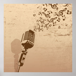 Poster Ilustração de Música de Microfone Retroativo