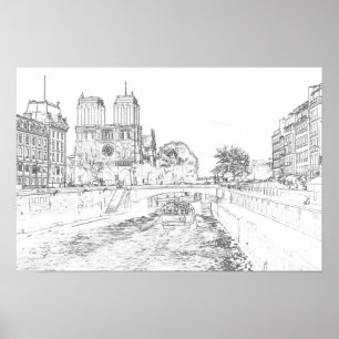 Poster Ilustração de Notre Dame de Paris