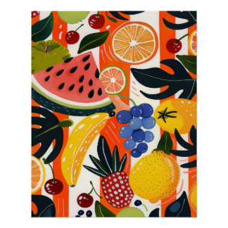 Póster Ilustração de padrão de Fruta tropical vibrante