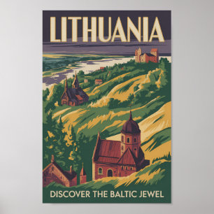 Poster Ilustração de Paisagem da Lituânia Arte de Viagem 