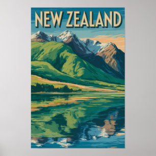 Poster Ilustração de Paisagem da Nova Zelândia Viagem Art