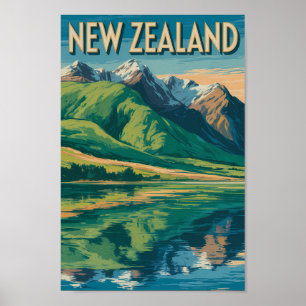 Poster Ilustração de Paisagem da Nova Zelândia Viagem Art