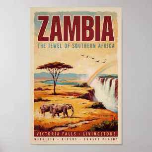 Poster Ilustração de paisagem da Zâmbia Arte de viagem vi