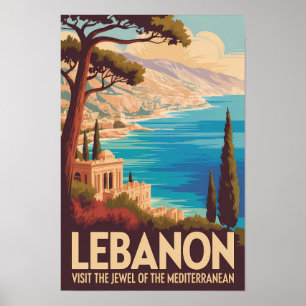 Poster Ilustração de Paisagem do Líbano Arte de Viagem Vi