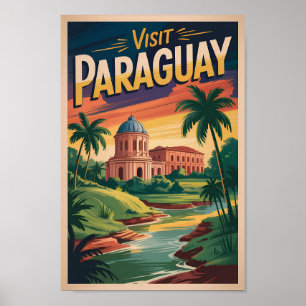 Poster Ilustração de Paisagem do Paraguai Arte de Viagem