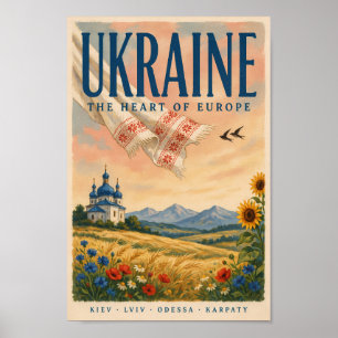Poster Ilustração de Paisagem Ucraniana Viagem