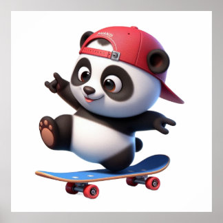 Poster Ilustração de Panda Fofinho de Skate