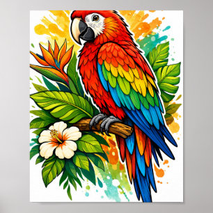 Poster Ilustração de Papagaio colorfi - Ave Exótica Tropi