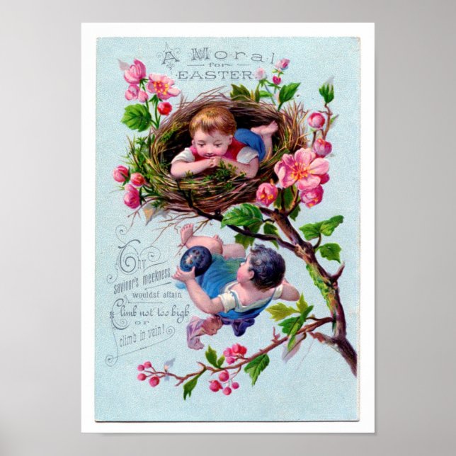 Póster Ilustração de Páscoa de safra em azul (Frente)