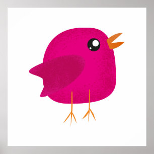 Poster Ilustração de Passarinho Rosa Fofa
