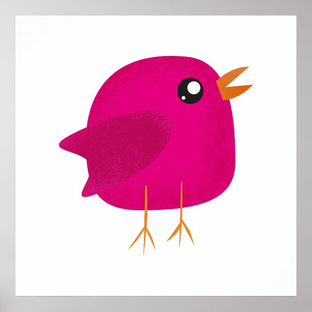 Poster Ilustração de Passarinho Rosa Fofa (Frente)