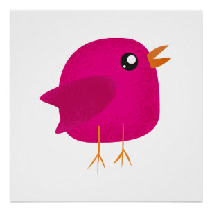 Póster Ilustração de Passarinho Rosa Fofo
