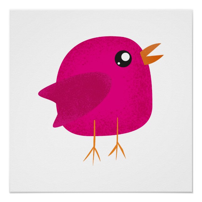 Póster Ilustração de Passarinho Rosa Fofo (Frente)