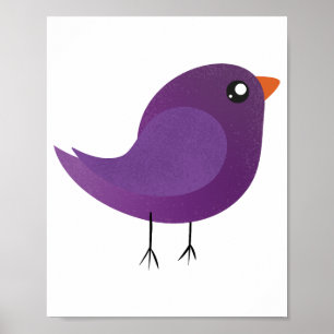 Poster Ilustração de Passarinho Roxo Fofo