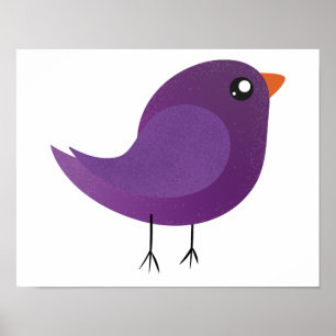 Poster Ilustração de Passarinho Roxo Fofo