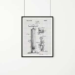 Poster Ilustração de Patente de Bomba de Pneu Vintage