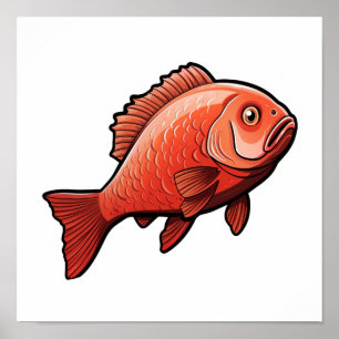 Poster Ilustração de peixe de desenho animado